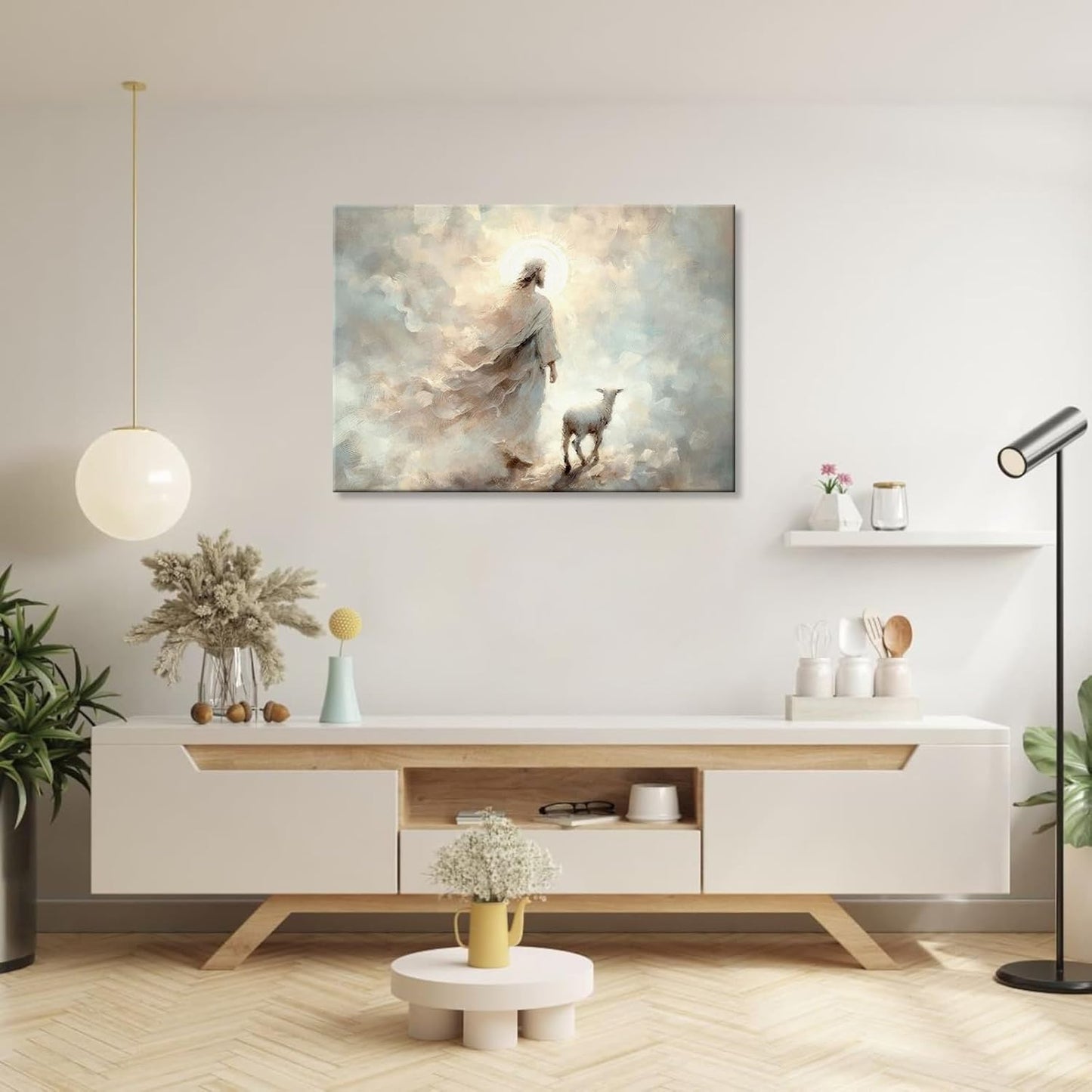 Jesus Wall Art Boho Jesus and Lamb Canvas Wall Art Scripture Wall Ar