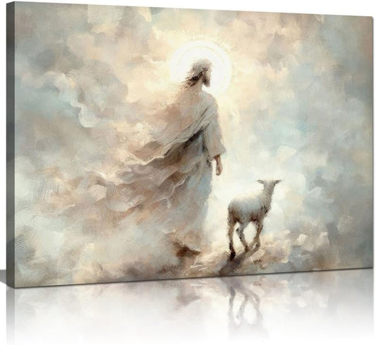 Jesus Wall Art Boho Jesus and Lamb Canvas Wall Art Scripture Wall Ar